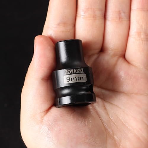 9mm Socket 1/2" Drive Shallow 6 Pt CR-MO Metric Impact Socket for Axle Shaft Nut Removal - size: 9mm, style: 1/2" Drive Standard