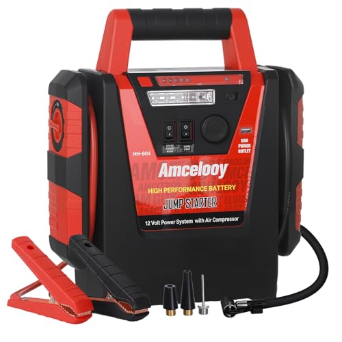 2000Peak Amp Car Battery Jump Starter with Air Compressor,Lighting,DC Ports | 6 in 1 Jump Box for Cars, Trucks & SUVs, Up to 8.0L Gas & 8.0L Diesel, 260PSI Tire Inflator,Emergency Power Pack with DC/USB - color: Red