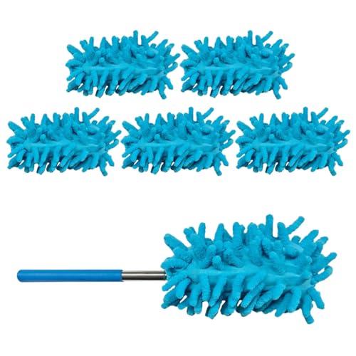6PCS Microfiber Duster for Cleaning, Washable Chenille Hand Dusters with Extendable Telescoping Pole, Mini Car Interior Dusting Brush Tool for Auto Dash, Home, Office, Blinds(Blue) - color: Blue