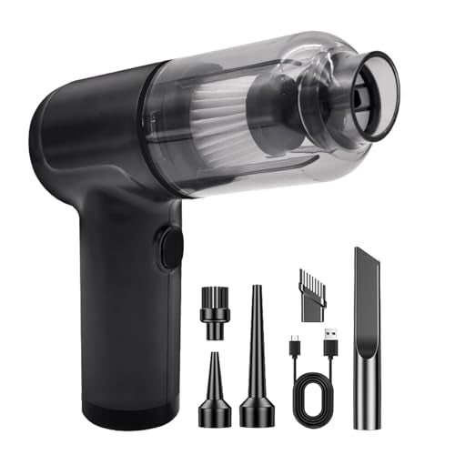Handheld Car Vacuum Cleaner,Portable Small Cordless Air Duster,5000Pa Mini Rechargeable Dust Buster,4-in-1 High Power Hand Detail Blower Kit with Multi-Nozzles for Car, Home, Office, Pet - color: Black