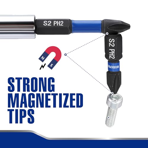 WORKPRO 16pcs PH2 Impact Phillips Screwdriver Bit Set, CNC Machined S2 Steel Tips with Magnetism, 1/4" Hex-Shank Driver Bits, 1"& 2" Long Impact Screwdriving Bits with Storage Box - size: 1 in&2 in