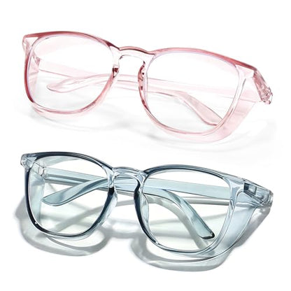 Safety Glasses Anti Fog Goggles Protective Eyewear Blue Light Blocking Anti Dust UV Protection Glasses For Men Women - color: Transparent Blue+transparent Pink
