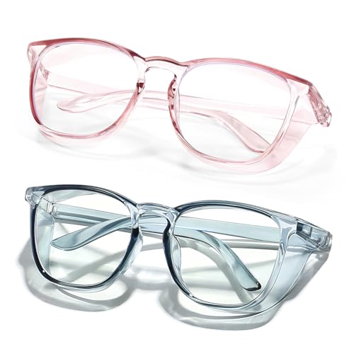 Safety Glasses Anti Fog Goggles Protective Eyewear Blue Light Blocking Anti Dust UV Protection Glasses For Men Women - color: Transparent Blue+transparent Pink