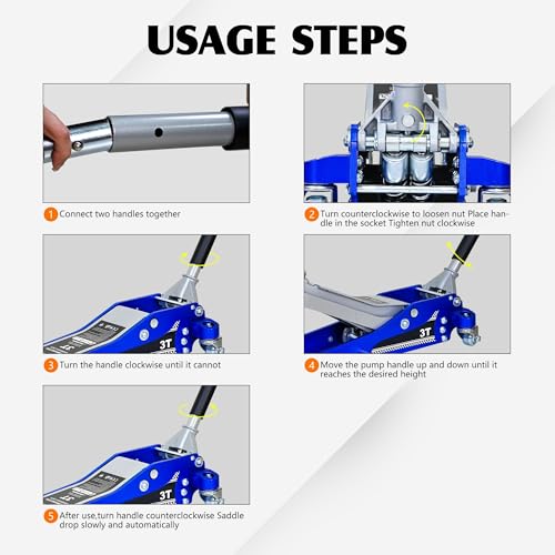 ZeHuoGe Aluminum Iron Horizontal Jack/Hydraulic Trolley Service/Floor Jack with Extra Saddle,6,600 lb Capacity (Blue, 3 Ton Aluminum) - size: 3 Ton Aluminum