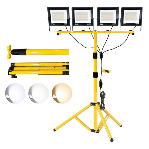 40000LM LED Work Lights with Stand- 4 Head Portable Shop Lights with 3000K-6500K Dimmable,IP66 Waterproof Tripod Worklights for Outdoor Indoor Job Site Workshop Garage Construction Site Lighting | Telescopic Tripod Stand | - color: 4 Pack