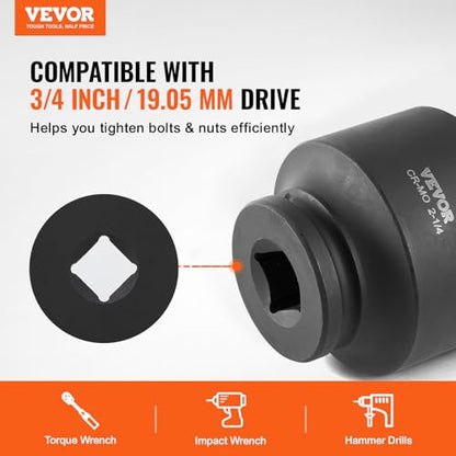 VEVOR Axle Nut Impact Socket Set - 3/4" Drive 6-Point 8-Piece SAE Spindle Nut Socket CR-MO Heat Treated Large Socket Set with Storage Case for Auto Repair, Removing or Installing Axle Nuts - style: 3/4" 8PCS CR-MO