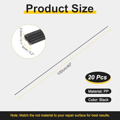 HARFINGTON 2set(10pcs) Plastic Welding Rods 40inch PP Welding Strips Welder Rods for Car Bumper Kayak Daily Repair Plastic Welder Car Bumpers, Black - color: Black, size: 40inch