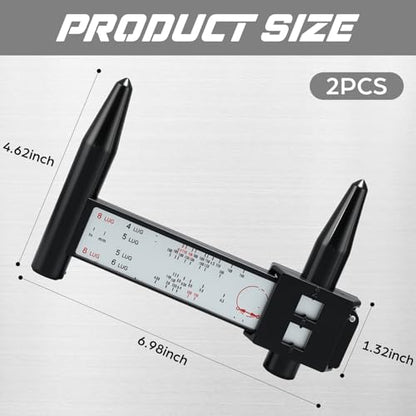 Kingdder 2 Pcs Wheel Stud Rim Bolt Pattern Measuring Tool PCD Ruler Wheel PCD Gauge Lug Bolt Pattern Gauge for 4 5 6 8 Holes Sliding Caliper