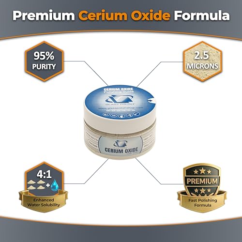 GLASS POLISH PRO 3.52oz (100g) Cerium Oxide, Fine-Grade Glass Polishing Powder, Refined Formula, TREO 95%, 2.5 Microns, White – GP90002