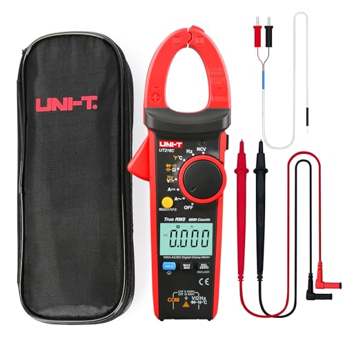 UNI-T Clamp Meter UT216C, Inrush Current AC/DC 600A TRMS HVAC Volt Amp Ohm Meter Multi Meter, Auto Ranging 6,000 Counts, Voltage Frequency Resistance Capacitance Temperature Continuity Diode Tester - size: UT216C