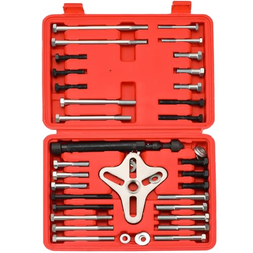 46PCS Harmonic Balancer Puller Set | Power Steering Pulley Puller Installer Tool Set, Flywheel Remover, Crankshaft Pulley Removal, Steering Wheel Pulling Set