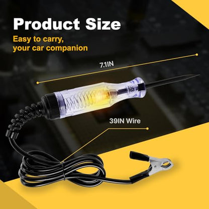 Test Light Automotive, Professional 6V-12V-24V DC Circuit Tester | Continuity & Car Fuse Tester with Alligator Clip and Long Steel Probe, Electric Tester Pen for Sedan, SUV, RV and Truck