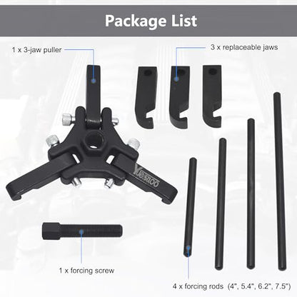 Harmonic Balancer Damper Pulley Puller Kit | Compatible with Ford GM Chrysler Cadillac Chevy, Adjustable Upgraded 3-Jaw Puller for Harmonic Damper & Balancer Removal - color: Black Case