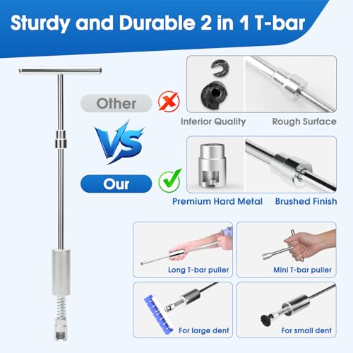 Car Dent Puller, Effortless Dent Removal Tool Kit with Strong Adhesive Glue Sticks & 100W Hot Glue Gun, Trim Removal & Air Wedge, Paintless Dent Repair for Auto Door Dings, Hail or Hood