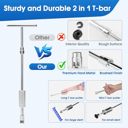 Car Dent Puller, Effortless Dent Removal Tool Kit with Strong Adhesive Glue Sticks & 100W Hot Glue Gun, Trim Removal & Air Wedge, Paintless Dent Repair for Auto Door Dings, Hail or Hood