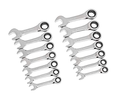 GEARWRENCH 14 Pc. 12 Point Stubby Ratcheting SAE/Metric Combination Wrench Set - 85206 - size: 10mm 11mm 12mm 13mm 14mm 15mm 18 mm