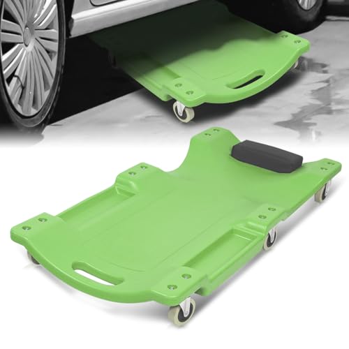 Mechanic Creeper, 36 Inch Low Profile Under Car Rolling Creeper with Padded Headrest and Tool Trays, 300 LBS Capacity, Ergonomic Body Design, Green