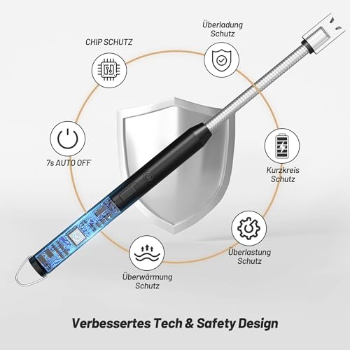 VEHHE Electric Lighter with 360° Flexible Neck, Flameless Windproof Long Candle Lighter with Led Battery Display, USB C Rechargeable with Hanging Hook for Gifts BBQ Fireworks (Black) - color: Black