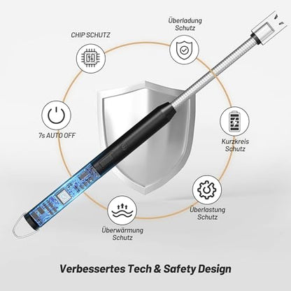 VEHHE Electric Lighter with 360° Flexible Neck, Flameless Windproof Long Candle Lighter with Led Battery Display, USB C Rechargeable with Hanging Hook for Gifts BBQ Fireworks (Black) - color: Black