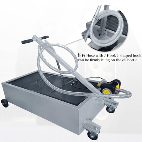 25 Gallon Oil Drain Pan with Electric Pump, Low-Profile Oil Pans for Changing Oil, T-Handle and J-Hook Makes Drain Easier, Gray - color: Gray, size: 25 Gallon