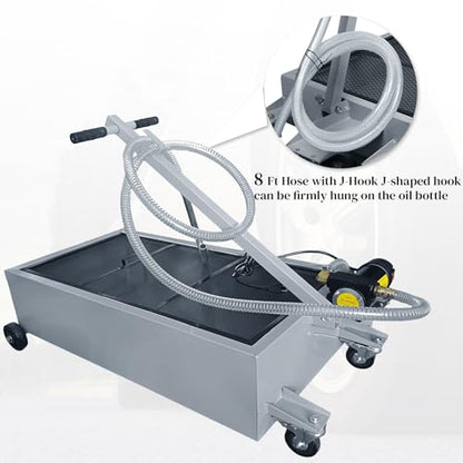 25 Gallon Oil Drain Pan with Electric Pump, Low-Profile Oil Pans for Changing Oil, T-Handle and J-Hook Makes Drain Easier, Gray - color: Gray, size: 25 Gallon