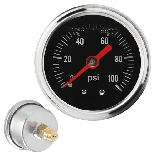 Universal Adjustable Fuel Pressure Regulator Gauge Liquid 0-100psi Oil Press Gauge 1/8" NPT Black
