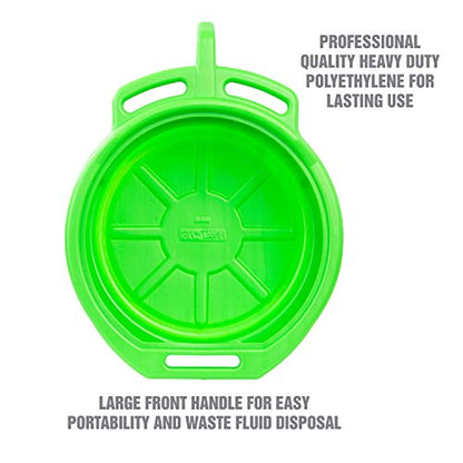 OEMTOOLS 4 Gallon Oil Drain Pan Heavy Duty Polyethylene with Pour Spout | Oil Pan No-Splash Lip, 3 Ergonomic Handles, Stackable Design, Angled Pour Spout - color: Green