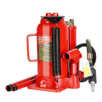 20 Ton Air Hydraulic Bottle Jack with Manual Hand Pump, Heavy Duty Auto Truck Travel Trailer Repair Lift for Pickup Truck, RV, Auto Repair, Industrial Engineering and Heavy Equipment (Red) - color: Red, size: 20 Ton