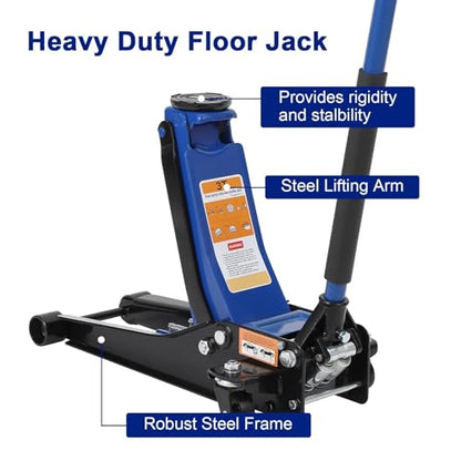 GarveeTech 3T Low Profile Floor Jack, Professional Low Profile Hydraulic Jack, Heavy Duty Steel Racing Floor Jack with Dual Piston Quick Lift Pump,Lift Range 3 in-19.5 in,Hydraulic Car Jack, Blue