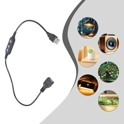 USB Timer Cable with Adjustable 1-30 Minutes Countdown, Auto Power Off Switch for Aquarium LED Lights Fan Kitchen Appliances, 50cm USB Male to Female Timing Cord with Shutoff Button