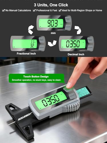 GODESON Tire Tread Depth Gauge,Rechargeable Digital Tire Depth Gauge - USB-C,3-Unit Switch (mm/Decimal/Fraction Inch), Backlit LCD Display, Auto Power Off, 0-32NDS for Car/SUV/Truck Wear Measurement