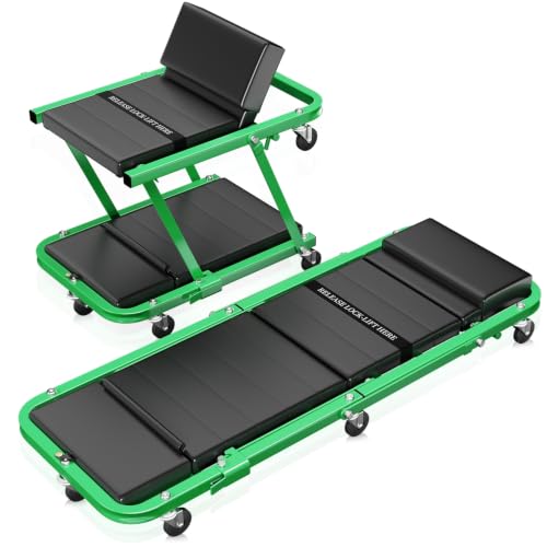 Auto Dynasty 48" Z-Creeper Seat, 2-in-1 Foldable Garage Rolling Creeper Shop Seat, 330 LBS Capacity Automotive Mechanic Under Car Repair Tool, Green - color: Green, size: 48 Inch