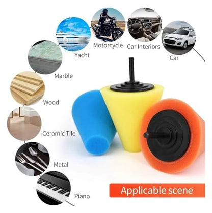 Car Polishing Pad Buffing Foam Sponge Pad Cone Polisher Buffer Pad Automotive Waxing Kit for Car Wheel Hub Headlight Polishing - color: White