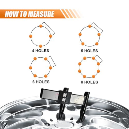 KITUREK PCD Gauge Ruler, Wheel/Rim Bolt Pattern Sliding Measuring Tool, Car Wheel Lug Bolt Pattern Gauge PCD Ruler for 4 5 6 8 Holes Sliding Caliper