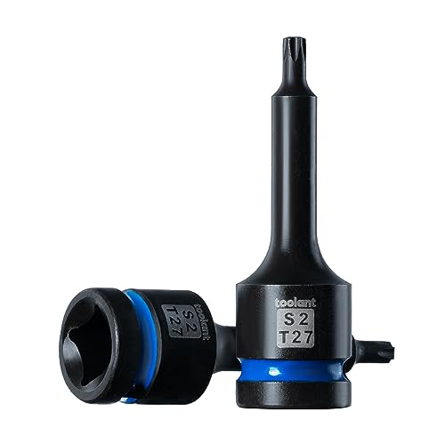 toolant 1/2-Inch Drive T27 Impact Torx Bit Sockets, 2-Piece | S2 steel one-piece sockets feature manganese phosphate coating, pin holes, and laser-etched markings - size: T27