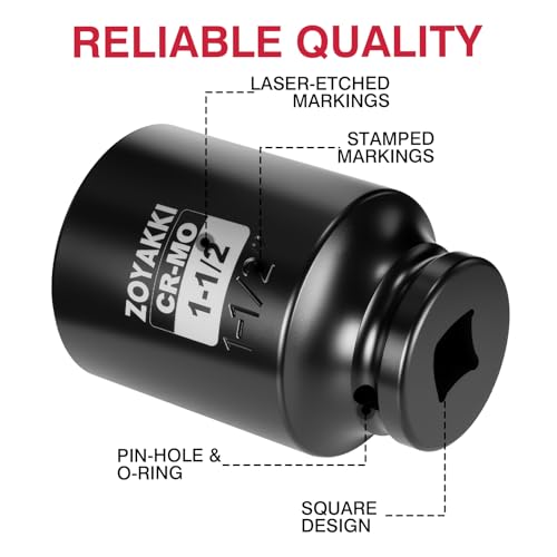 1/2" Drive 1-1/2" Deep 6 Pt CR-MO SAE Impact Socket for Axle Nuts - size: 1-1/2"in., style: 1/2" Drive Deep