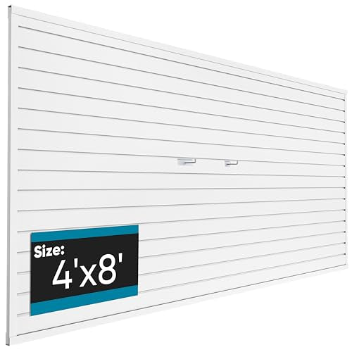 Brakki Slat Wall Paneling 4x8 Ft, Slatwall Garage Organizer Storage System | PVC Slatwall Panels, Garage Organization Product, Heavy Duty Wall Mounted, Tool Storage for Home, White - color: White, size: 4x8 Ft