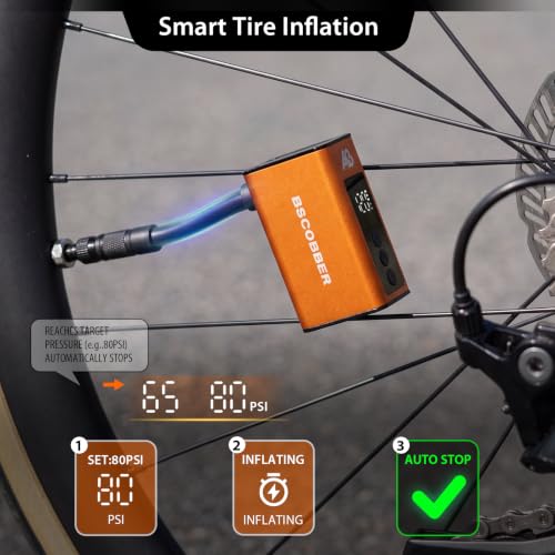 Mini Electric Bike Pump with Digital Gauge, Frame Mount Compatible Design for Road Bike, MTB & Gravel – 120 PSI Auto Shut-Off Tire Inflator for Accurate Pressure Control