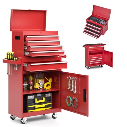 AirWire 5-Drawer Rolling Tool Chest Red | Tool Storage Cabinet with Detachable Top Tool Box, Enhanced Packaging, Metal Tool Cart for Garage Workshop - color: Red, style: 5-Drawers