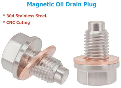 1PC M12x1.5 Stainless Steel Magnetic Oil Drain Plug Fits Polaris RZR Ranger Sportsman ACE Kawasaki KLR650 KLX Ninja Yamaha YZ250 TTR Honda CB CBR CFR Motorcycle ATV UTV SxS BMW Replace 7052306 - size: M12x1.5