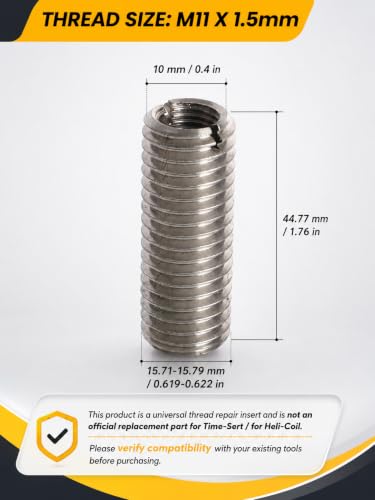 Head Bolt Thread Inserts Kit M11 x 1.5, 10PCS for Toyota 2AZFE | Stainless Steel, for Camry 2002-2013, Solara 2002-2005, RAV4 2004-2005, Highlander 2001-2013