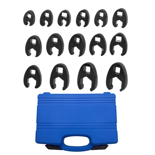 Crow Foot Wrenches Set 15 Piece U Shaped Stainless Steel | Metal Flare Nut Wrench Kit for 8-24mm Flare Nuts Car Repair Vehicle Maintenance Industrial Workshops
