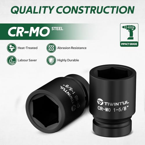 1-5/8" Impact Socket 1" Drive, 6 Point Design, for Heavy Equipment | CR-MO Large Impact Socket, ANSI Certified, Heavy Duty Socket 1 Inch Drive Truck Axle Nuts & Mining & Fleet Repair - size: 1-5/8'' (1 PCS)