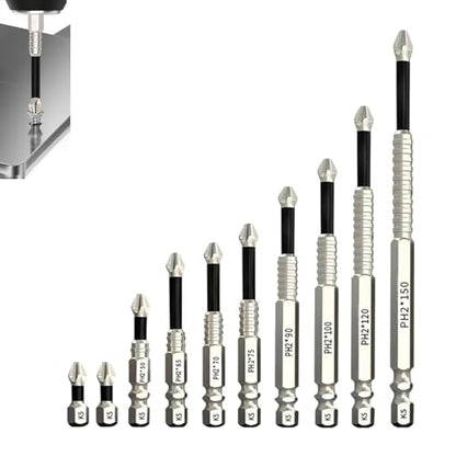 10 Pack PH2 Phillips Bits Set, High Magnetic Screwdriver Drill Bit Set, Anti-Slip S2 Alloy Steel, 1/4'' Hex Shank K5 Impact Bits, 25 50 65 70 75 90 100 120 150mm - color: 10pcs