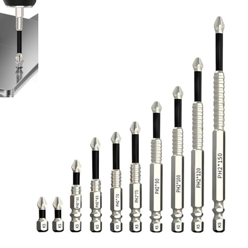 10 Pack PH2 Phillips Bits Set, High Magnetic Screwdriver Drill Bit Set, Anti-Slip S2 Alloy Steel, 1/4'' Hex Shank K5 Impact Bits, 25 50 65 70 75 90 100 120 150mm - color: 10pcs