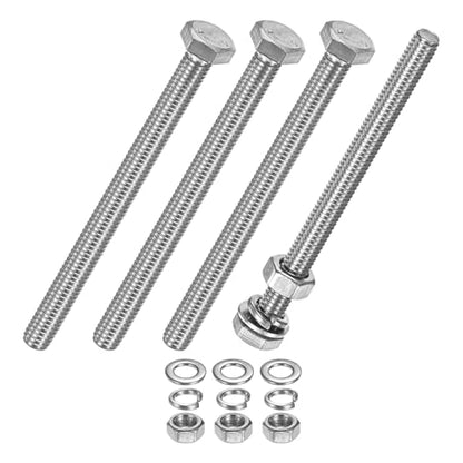 M METERXITY 4-Pack Hex Head Screw Bolt with Nuts Flat & Lock Washers M6x75mm Stainless Steel Bolts and Nuts Kit Fully Threaded Metric Bolt Assortment for Equipment/Machinery - size: M6 x 75mm