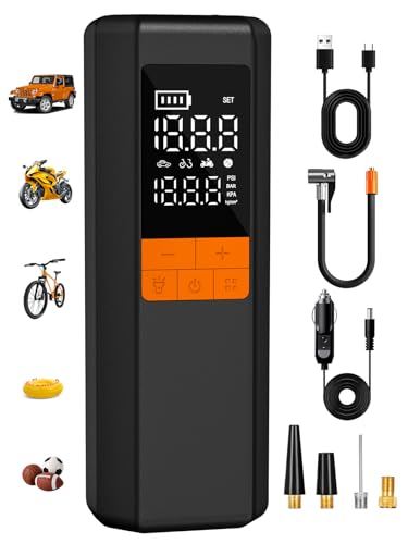 Tire Inflator Portable Air Compressor, 5X Faster Air Pump for Car Tires, 150PSI Cordless Tire Pump with Powerful Battery, Digital Gauge, 12V DC & Auto Shut-Off for Car, Bike, Motorcycle, Balls