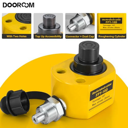 10T 1.0"/26mm Stroke Portable Hydraulic Cylinder Portable Low Profile Jack Sets Multi-Acting Porta Power Ram Jack Kits Lifting Cylinder with CP-180 Hydraulic Hand Pump