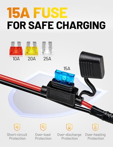 Oyviny 2.5FT 12AWG SAE Battery Connector Extension Cable with 10A 15A 20A 25A Fuses, UL Certified SAE to O Ring Terminal Quick Disconnect Harness for Trickle Charger Motorcycle Solar Panel Generator - size: 12AWG 2.5FT-1PCS