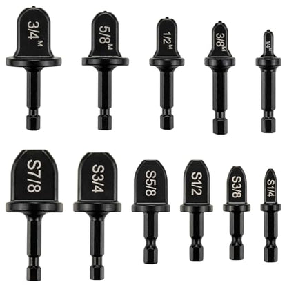 HVAC Copper Swaging Tool & Copper Flaring Tool Drill Bit Set, 11-Piece Black Soft Tube Expander, Carbon Steel, Swage & Flare for Electric Drill, Repair Kit for 1/4 3/8 1/2 5/8 3/4 7/8 Pipe